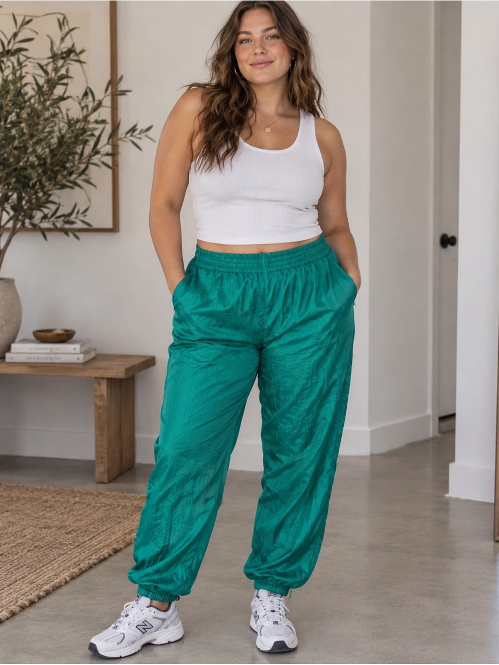 Vintage 80s 90s Teal Nylon Windbreaker Track Pants Large Ankle Zip
